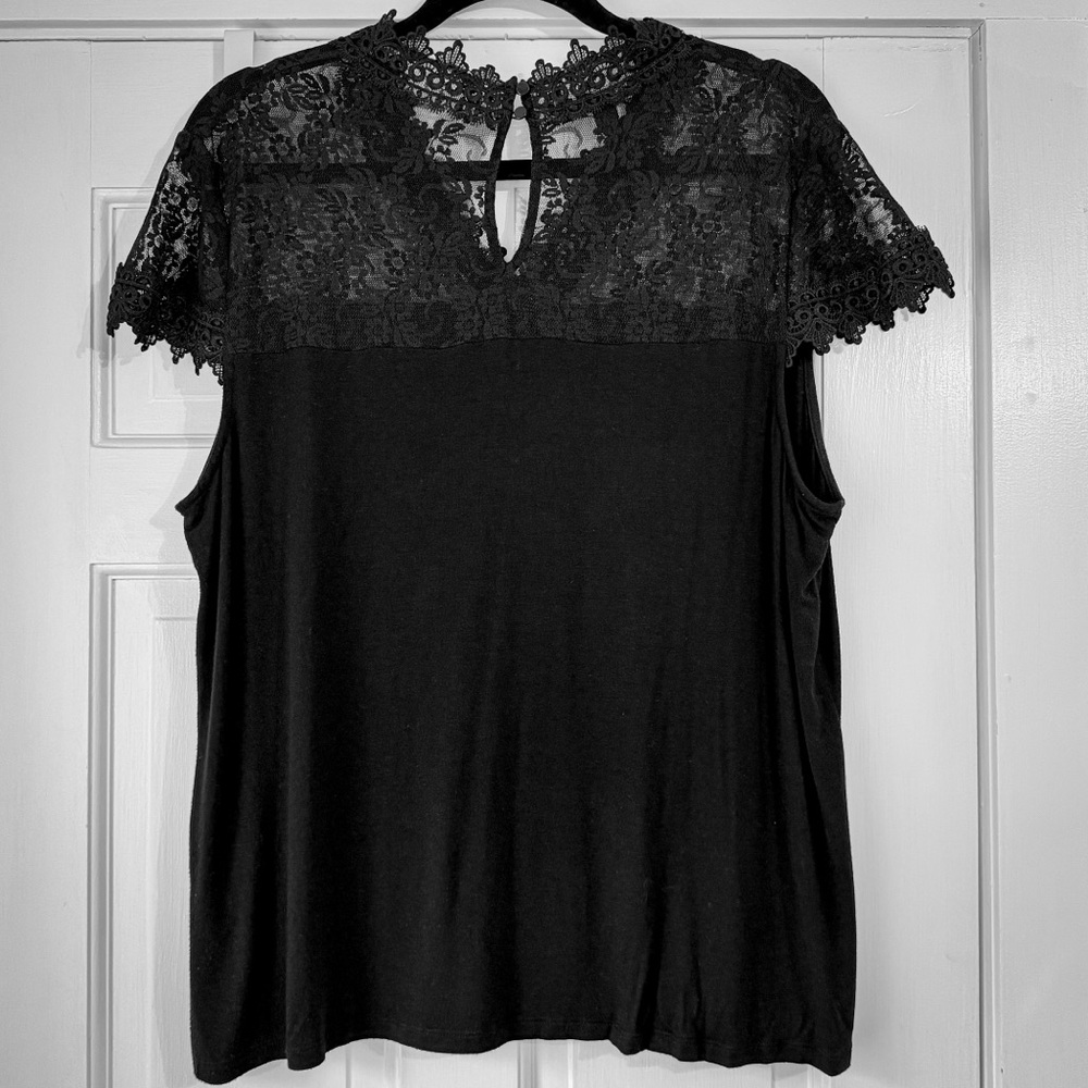 INC 2X Black Lace Yoke Cap Sleeve Women’s Top